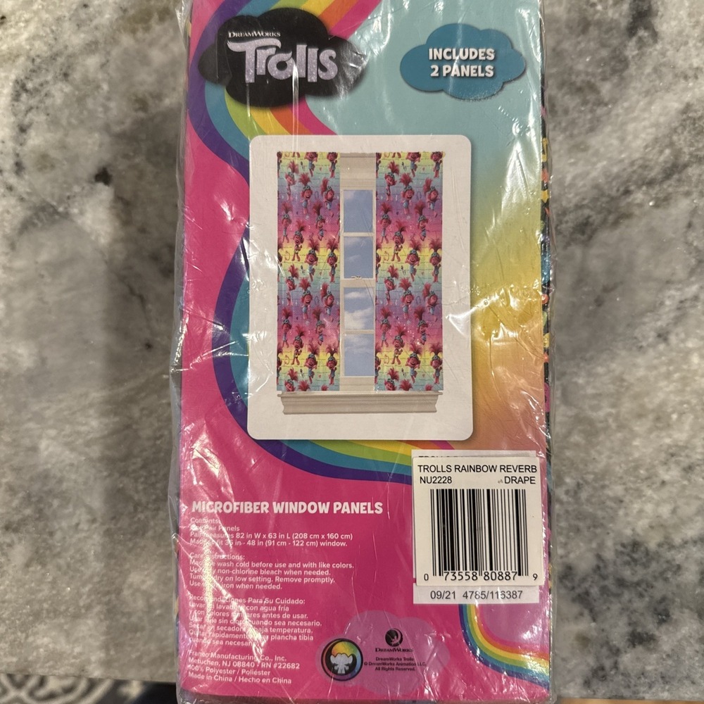 Dreamworks Trolls Poppy Rainbow Reverb Microfiber Window Panel Drapes 82"W X 63L - Picture 2 of 4
